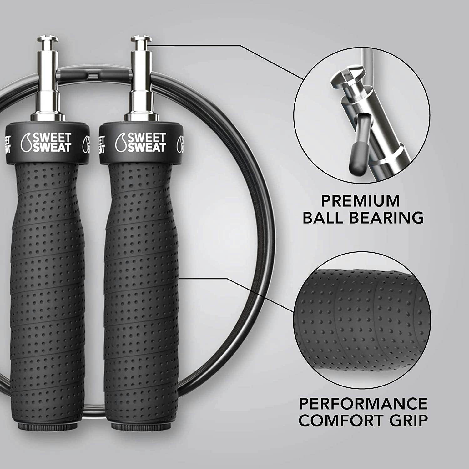 Sweet Sweat® Weighted Jump Rope features infographic.