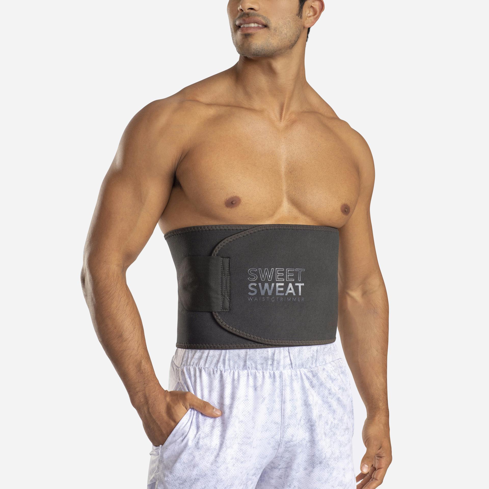 Man wearing Sweet Sweat® Matte Series waist trimmer.